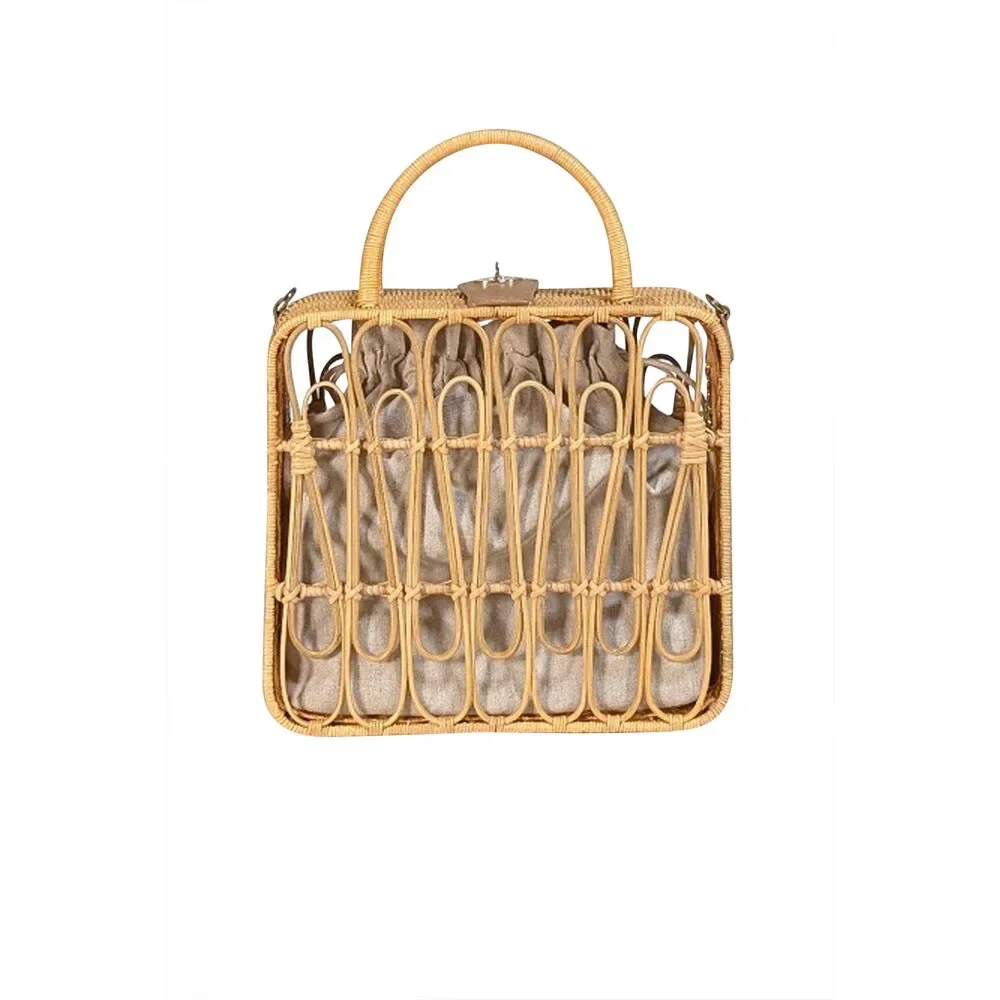 Kayu - Beige Wicker Square Crossbody Bag